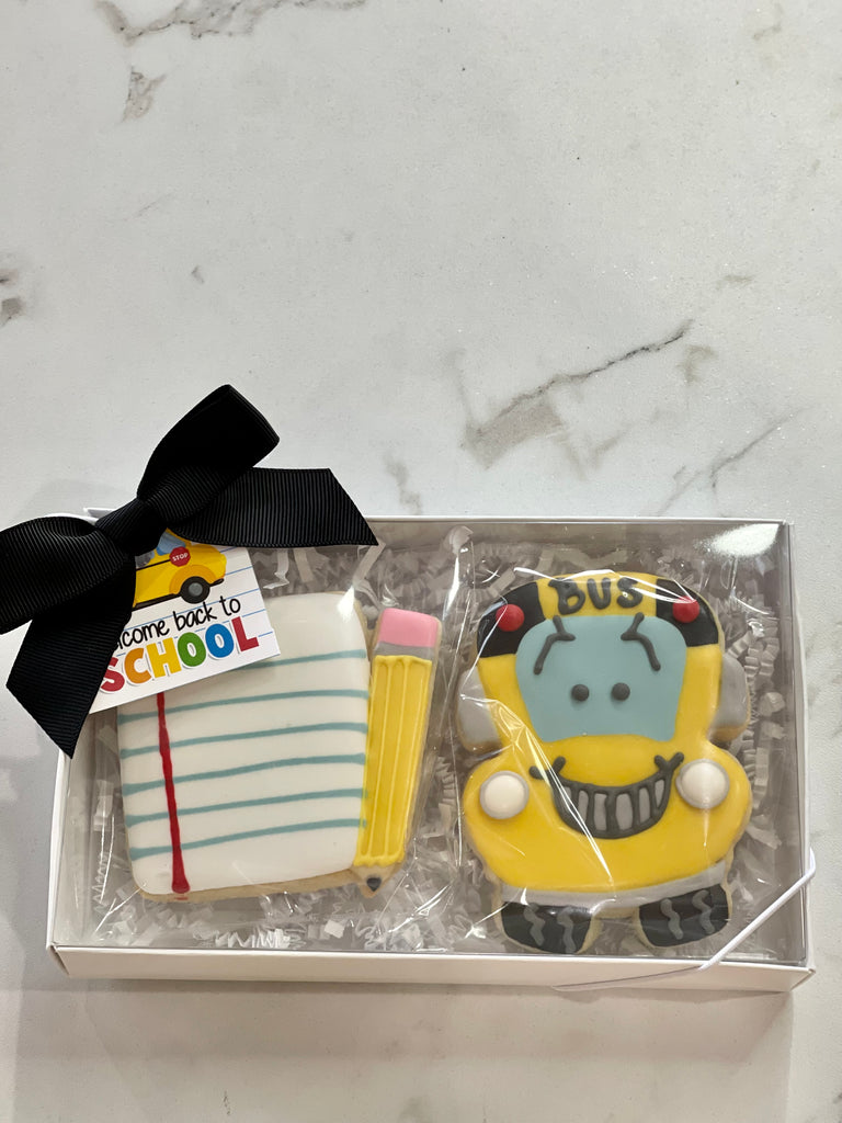 Back to School - Paper/Bus Box - Decorative Sugar Cookies - 2 Cookies